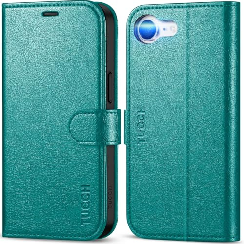 TUCCH Funda para iPhone 17e/16e Cuero Sintético, Cian Texturizado | Cover TPU, Flip Folio, Bloqueo RFID, Soporte Plegable, Cierre Magnético