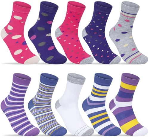 Softcozy 10 Pares de Calcetines Deportivos para Mujer con Estampado de Rayas, Lunares y Corazones. Suaves y Transpirables, Talla única