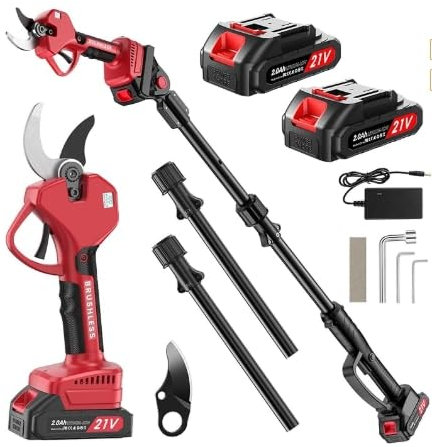 Forbici Potatura a Batteria con Asta, 2 In 1 Forbici Elettriche Potatura con Lama SK7, Prolunga da 2,5 M, 800 W Motore Brushless, 21V 2 * 2000 mAh Batterias, 6-8 ore, 50MM Cesoie Potatura Elettriche