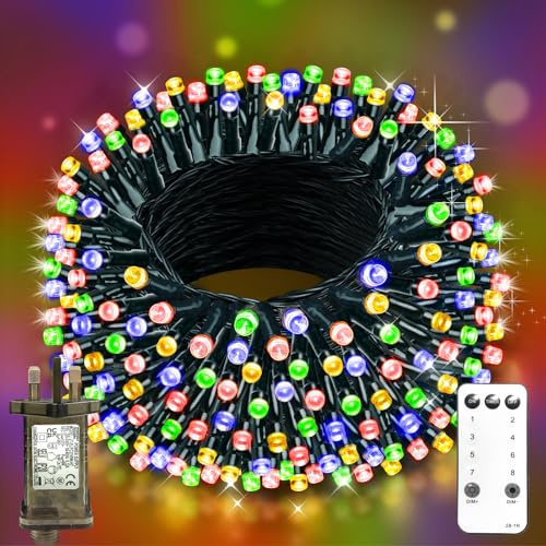 Longgoearn 60M 500 LED Outdoor Fairy Lights, Christmas Tree Lights Plug in 8 Modes Remote Control Mains Powered Waterproof String Lights for Garden, Yard, Wedding, Party Decor- Multicolor