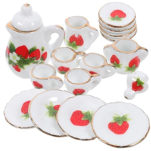 FUNNETOYU Té Miniatura de Porcelana Tetera Taza y Platos Patrón de Flores Escala Accesorios para Casa de Muñecas Decoración para Casa de Muñecas Juguete de Simulación