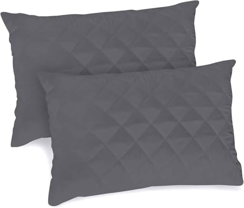 GC GAVENO CAVAILIA Quilted Pillow Protectors with Envelope Closure - Polycotton Soft, Anti Allergy Breathable Pillowcase Protectors - Luxury Bed Pillow Protector Cover 50x75 cm - Charcoal