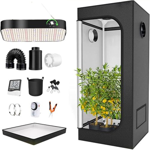 YANGYMM Komplettes Growzelt-Set, Smart Growzelt für Den Innenbereich, 600D Oxford-Stoff, mit 200-W-Led-Wachstumslicht Im Vollspektrum mit Timer Und Hygrometer, für Zimmerpflanzen,120x120x200cm