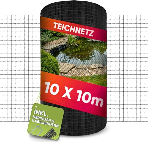 Teichnetz feinmaschig 10 x 10 m, Vogelschutznetz, Vogelnetz, UV-beständig | Schutznetz für Teich und Garten, Hühnernetz, Balkonnetz, Taubennetz, Laubnetz und Volierennetz, witterungsbeständig