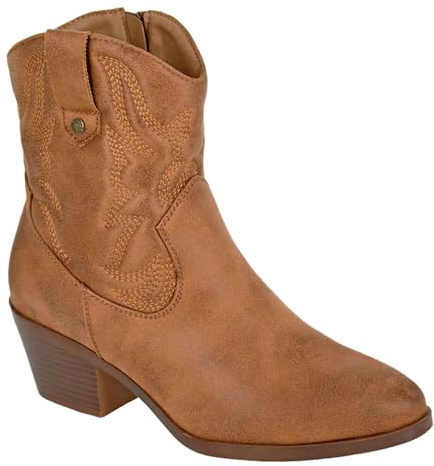 Cipriata L717 BERTILLA Inside Zip Western Cowgirl Ankle Boot (Tan Microfibre, UK Footwear Size System, Adult, Women, Numeric, Medium, 7)