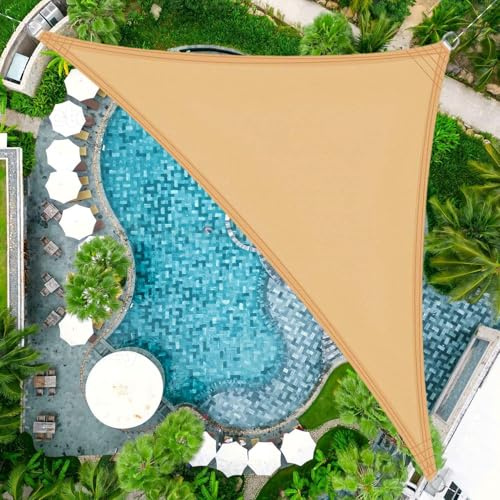 SRHIMEOS 5x5x7m Tende a Vela da Esterno Triangolare, Vela Ombreggiante Impermeabile per Giardino Terrazza, Telo Parasole Esterni HDPE Protezione Solare Raggi UV, Antivento