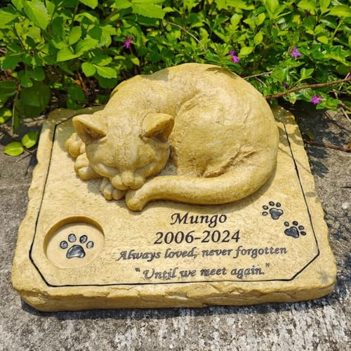Personalisierte Katzen-Gedenksteine, Katzen-Grabstein, graviert Haustier-Gedenksteine, Grabmarkierungen mit einer Katze, Kätzchen, Engelsstatue auf der Oberseite.