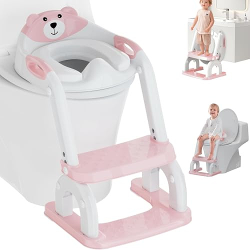 Oskuglin 2-in-1 Toilettensitz mit Treppe, 8-fach verstellbar & klappbar | WC-Aufsatz mit Spritzschutz & rutschfest für Kinder ab 1–6 Jahre – passend für gängige Toiletten