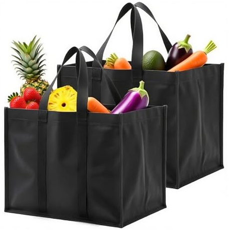 GIEEU Sacs d'épicerie réutilisables Sac de courses, sac de courses renforcé de grande capacité, sac fourre-tout pliable avec poignée pour courses, camping, voyage (noir)