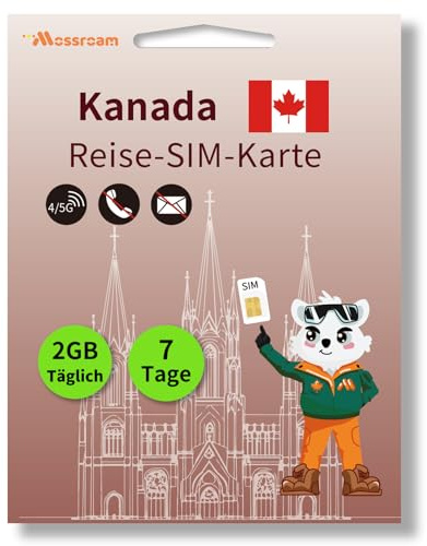SIM-Karte für Reisen nach Kanada – 2 GB Prepaid-Daten für 7 Tage – 5G/4G LTE-Geschwindigkeiten – Plug & Play – Kein Roaming, Keine Verträge