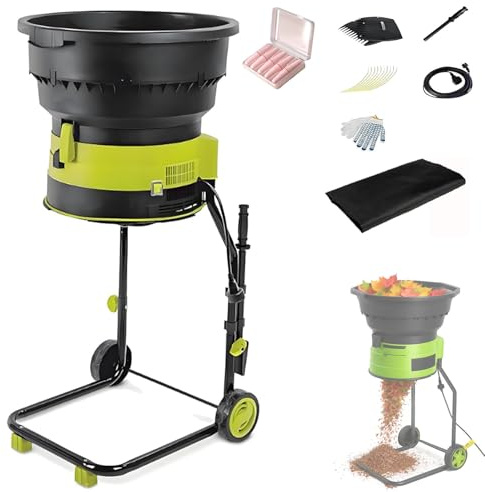 Broyeur de Feuilles électrique 2500 W avec Roues, composteur, broyeur 8000 TR/Min, Outil de Nettoyage de Jardin, Rapport de réduction 17:1(60mxpowercord)
