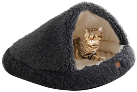 YPDOPORA Gemütliches Kokon-Katzenbett, Halbgeschlossenes Haustierzeltbett, Große Katzenhöhlenbetten Für Hauskatzen, Haustierbetthöhle, Abnehmbar Und Waschbar Mit Rutschfester Unterseite,Schwarz,XL