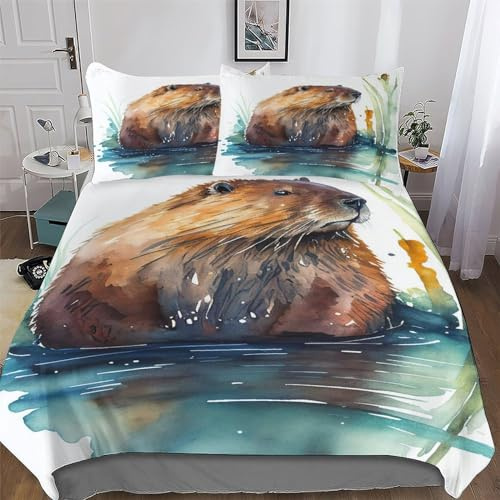 AASWSWW Beaver Bedding Set Duvet Cover Set Comforter Cover 2 Pieces For Kids Teens Microfiber Soft Poly Quilt Cover Single(135x200cm)