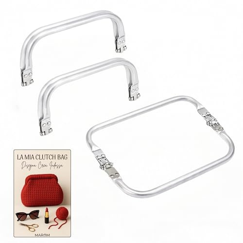 MAROM - Chiusura Borsa Uncinetto A Molla in Alluminio, 2 Manici per Borse Uncinetto Fai da Te 16cm + EBOOK in Omaggio sulla Creazione della Tua Clutch Bag