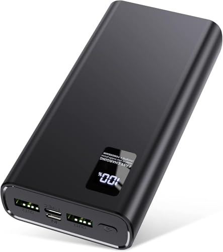 20000mAh 65W Fast Portable Charger - Triple Output Smart Power Bank with Digital LED Display & Quick Charge for Laptop, Phone, Tablet