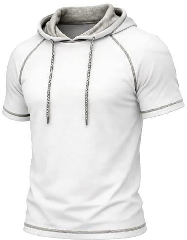 MakingDa Athletic Men’s Short Sleeve Hoodie Summer Gym Pullover Hooded Shirt Regular Fit Stitch Sweatshirt Lightweight Sport Hoodys T-Shirt