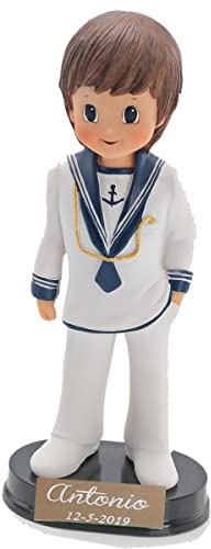 Figura para tarta comunión marinero grabada con nombre y fecha - Figura pastel personalizada con placa grabada
