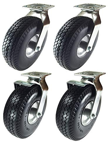 Pneumatic Wheel Caster 10 x 3-1/2 Rigid Swivels with Brake (Foam-Flat Free) (2 Swivels & 2 Swivels w/Brake)