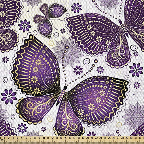 ABAKUHAUS Natural Tela por Metro, Mariposa Asiática, Satén para Textiles del Hogar y Manualidades, 2M (148x200cm), Ciruela Púrpura De La Lila