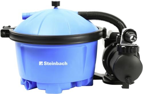STEINBACH Filteranlage Active Balls 50 – 040220 – Selbstsaugende Pumpe für Pools mit bis zu 22.000 l – Mit Vorfilter, Manometer und integriertem Timer – Inkl. 545 g Filter Balls
