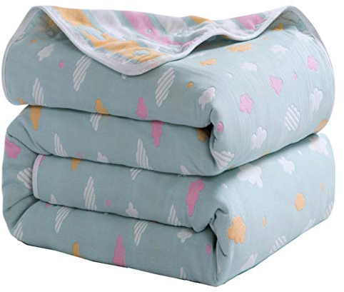 Hayisugal Kuscheldecke zweiseitig Tagesdecke Bettüberwurf 100% Baumwolle Kinder Überwurf Decke Baumwolldecke Bunte Decke Kinder Bettdecke Decken Winter Decke Sofa Decke, Blau Wolken, 150 x 200cm