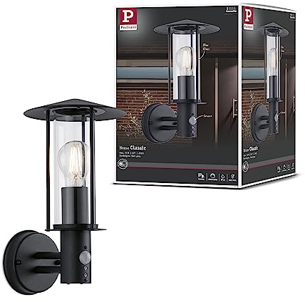 Paulmann 94396 Außenleuchte Außenwandleuchte Classic mit Bewegungsmelder IP44 dimmbar Dunkelgrau Außenlampe Metall, Glas E27