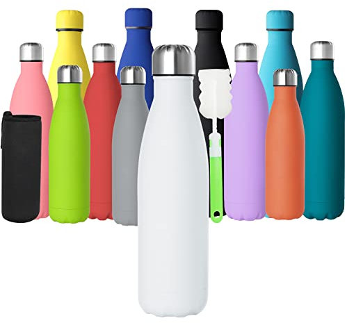 GeeRic Stainless Steel Water Bottle 500ml, Double-Walled Vacuum Insulated Metal Water Bottle 12 Hours Hot & 24 Hours Cold Drinks Cycling Bottles for Outdoor Sports Hiking Running 500ml White