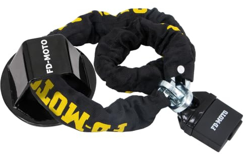 FD-Moto Steel Chain Lock + Ground Wall Anchor (2 Bolts) | Black/Yellow 2.9Kg 1.2M*10mm Steel Anti-Theft Heavy Duty for Motorbike Motorcycle Scooter Bike Bicycle