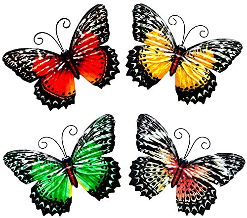 SUNNEKO 4er-Set Schmetterlings-Wanddekoration – Metall-Wandkunst für Garten & Innenbereich, Dekoration für Gartenzaun, Außenbereich, Geräteschuppen, Küche und mehr