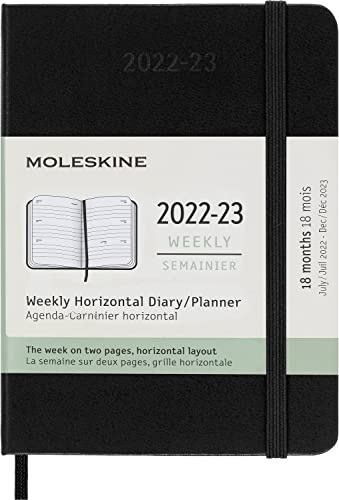Moleskine - Agenda Settimanale con Layout Orizzontale, Agenda Pocket 18-Mesi 2022/2023, Agenda Settimanale con Copertina Rigida e Chiusura Elastica, Formato Pocket 9 x 14 cm, Colore Nero