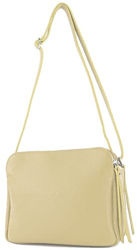 modamoda de - T232 - ital. Damen Umhängetasche Leder Medium, Farbe:Cremebeige