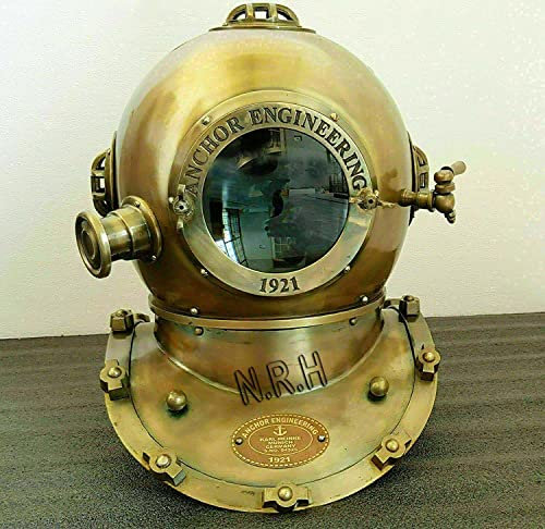 Handgefertigter Taucherhelm im Vintage-Stil, Miniatur, US Navy & Anchor Engineering (20,3 cm, antikes Messing)