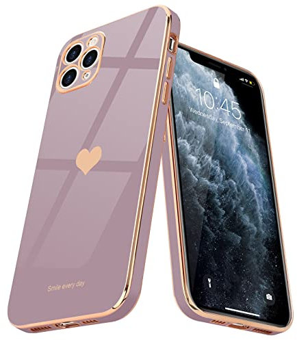 Teageo for iPhone 11 Pro Case Cute Heart Pattern for Women Girls Slim Luxury Bling Plating Soft TPU Anti-Scratch Shockproof Bumper Phone Case for iPhone 11 Pro, Lavender