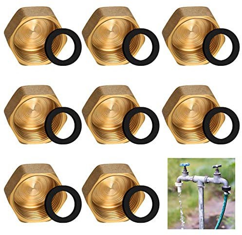 8PCS Brass End Cap, 3/4 Blanking Nut With Internal Thread, Hexagonal Garden Hose Female End VAP, 8PCS Sealing Washer for Radiator Valve Pipe Fittings