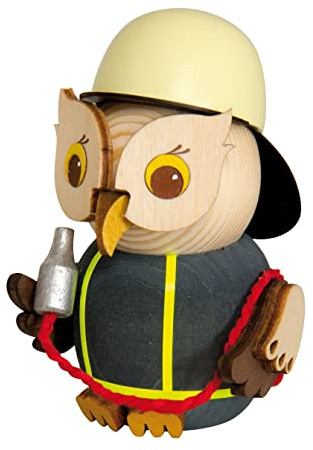 Kuhnert - Dekoration/Holzfigur - Mini Eule Feuerwehr - ca. 7cm - Made in Germany