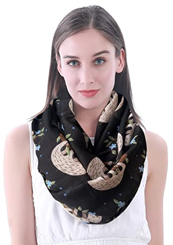 Lina & Lily Damen Loop Schal Halstuch mit Faultier-Print, Leichter Stoff für alle Jahreszeiten