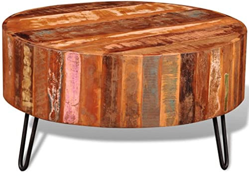 WIFESE Couchtisch Altholz Beistelltisch Wohnzimmertisch Couchtisch Rund Beistelltisch Holz Couchtisch Holz Tisch Wohnzimmertisch Sofatisch Kaffeetisch Rund 70x70x38 cm Antik-Stil