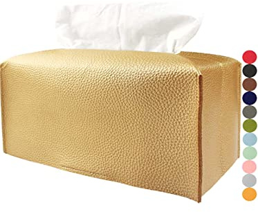Gold Tissue Box Cover Rechteckig - Mit Unterem Gürtel [JESMINI] Moderne PU Leder Lange Rechteck Taschentuchbox Abdeckung Dekorative für Badezimmer Vanity Countertop/Nachttisch/Büro Schreibtisch