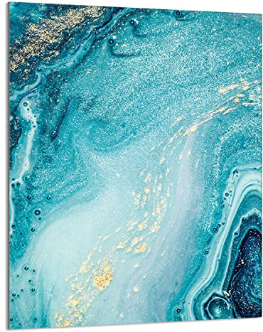 DarHaus Herdabdeckplatte Einteilig 40x52 cm Ceranfeld Abdeckung Glas Spritzschutz Abdeckplatte Glasplatte Herd Ceranfeldabdeckung Deko Gehärtetes Glas Marmor Türkis