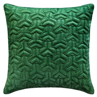 The HomeCentric Decorative Emerald Green Pack of 2, 40x40 cm (16x16) Cushion Covers, Velvet Quilted Cushion Covers, Geometric Pattern Modern Style - Emeraude Sea