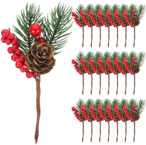 Veemoon 10 Piezas Cono De Pino Artificial Decoraciones Rojas para Árboles De Navidad Adornos para Arbol De Navidad Pino Decorativo Selecciones De Ramas De Pino Acebo El Plastico Las Flores