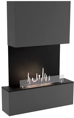 GLOW FIRE Ethanol Kamin LEVANGER (Wandkamin) - Bioethanol Kaminofen für Indoor mit Holz-Fassade, 3 h Brenndauer, über 2kW Heizleistung, 104 x 150 x 26 cm - Grau