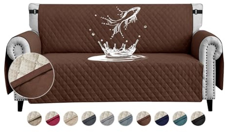 FIGOOO wasserdichte Sofabezug 2 Sitzer Dicke Sofaschoner Wasserdicht Gesteppte Sofa Überzug mit Seitentaschen Sofaüberwurf rutschfest Kratzfest für Haustiere Hunde Katzen,Dunkelbraun