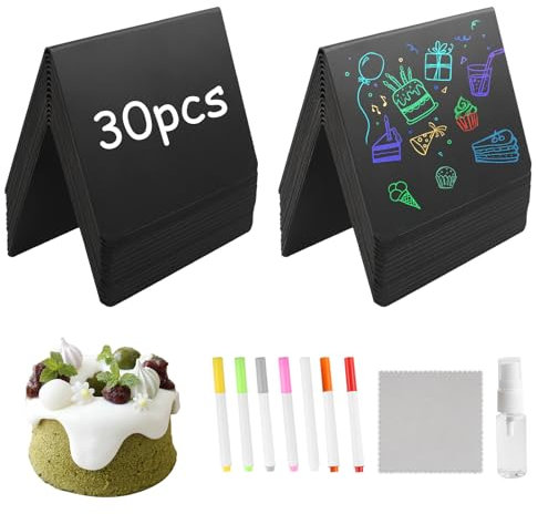 QINGYIWL 30stk Mini Kreidetafel Klein Set Kleine Tafeln Zum Beschriften 10 * 7,5 cm Preisschilder Aufsteller in V-Form Küchennotizen,Tischkarten für Nachrichtenschilder Buffet Hochzeit Party Bäckerei