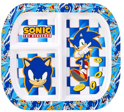 Zawadi Global Sonic The Hedgehog - Piatto da pranzo con 3 sezioni, riutilizzabile, per colazione, pranzo e cena