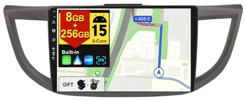 BXLIYER Android 15 – [8G 256G, 8-kärna] – bilradio för Honda CRV (2012–2016) – Trådlös CarPlay/Android Auto – LED-kamera och mikrofon – IPS 10,1 tum 2 Din – DAB rattkontroll fast båt 360-CAM WiFi DSP