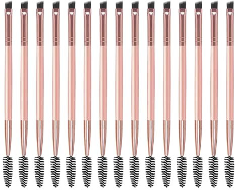12 Stück doppelseitige Augenbrauenpinsel, flach, abgewinkelt, Augenbrauenpinsel, Augenbrauenspule, Gel-Pinsel, dünne Augenbrauen-Make-up-Pinsel für präzises Augenbrauenbürsten, Rosa