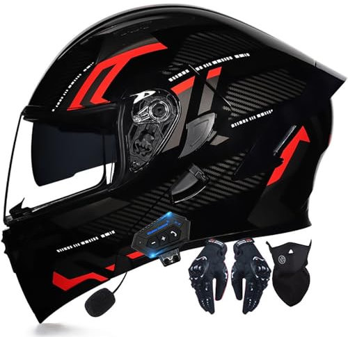 Letetexi Casque Modulable Moto Bluetooth Intégré ECE Homologué avec Double Visière Anti-buée Casques Scooter Intégraux Racing Motocross Ventilation pour Homme Femme 55~62cm