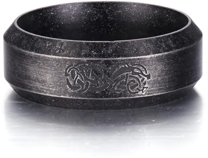 GTHIC Joyería vikinga de acero inoxidable Anillos de runas de dragón nórdico para hombres y mujeres Anillo de banda vikinga Regalo de joyería Retro Negro Tamaño 13