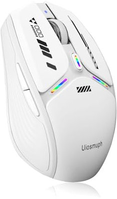 Uiosmuph G19 Ratón Bluetooth Recargable, Ratón inalámbrico (Tri-Mode: BT5.0/5.1+2.4G), 3 dpi Raton Inalambrico, Nivel de batería Visible, con Adaptador de Receptor Nano USB Tipo c, Blanco